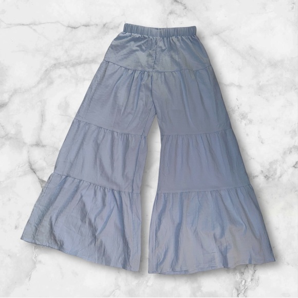 SHEIN Ruffle Hem Wide Leg Pants in Blue. Size M - Picture 3 of 9